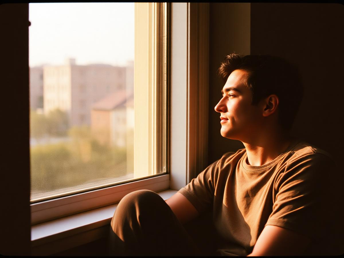 A person sitting by a window in a quiet moment of thought